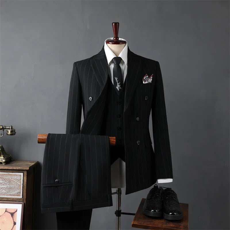 Men's Suit blazer Casual Business Formal Attire Groomsmen Groom's Wedding Double Breasted Striped Suit Jacket Mail Top clothing