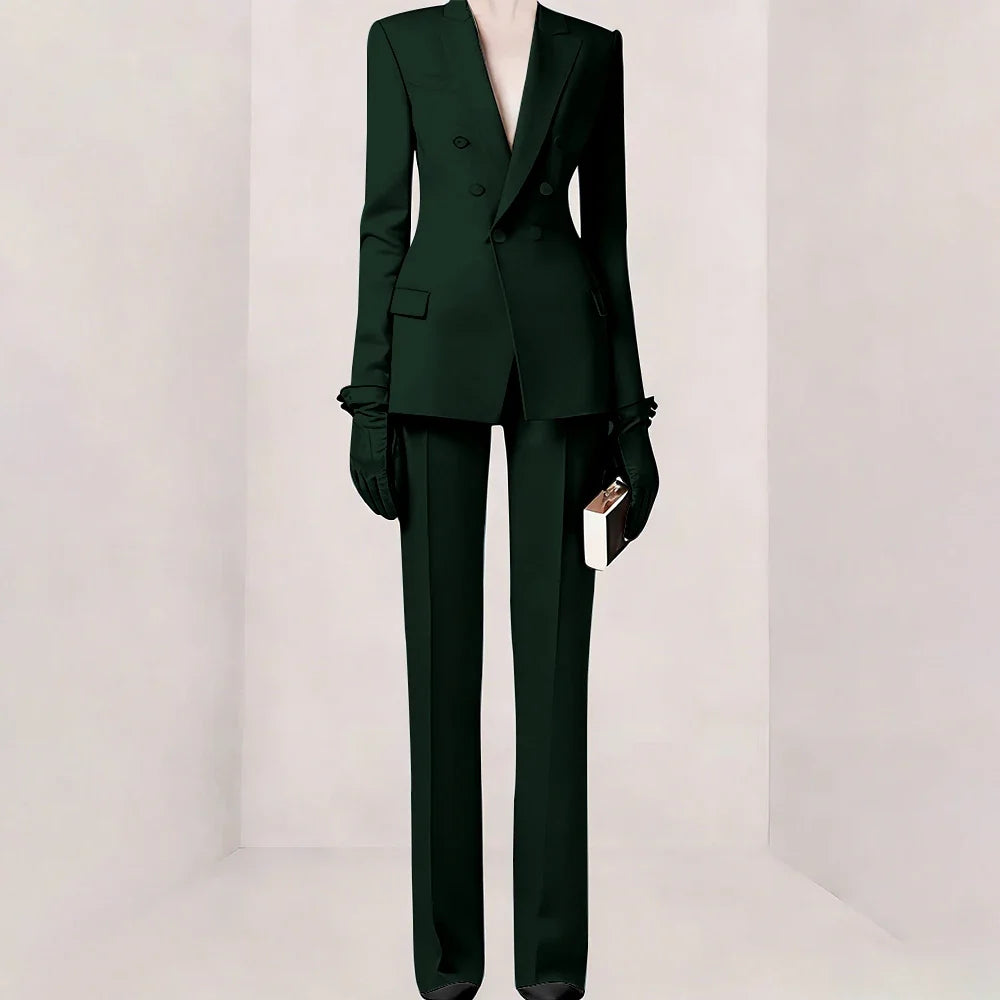 Purple Women Suit Double-breasted Peaked Lapel Two Pieces(Jacket+Pants) Modern Fashion Slim Business Office Lady Set Custom