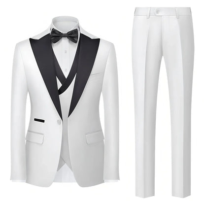 Men's Suit 3 Pieces Set Slim Fit Business Leisure Banquet Wedding Groom Dress Jacket Vest with Pants
