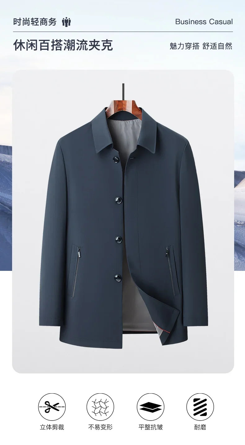 Men's 2025 Spring Fashion Handsome Trend Solid Color All-in-One Casual Business Jacket Loose Simple Lapel Top Coat