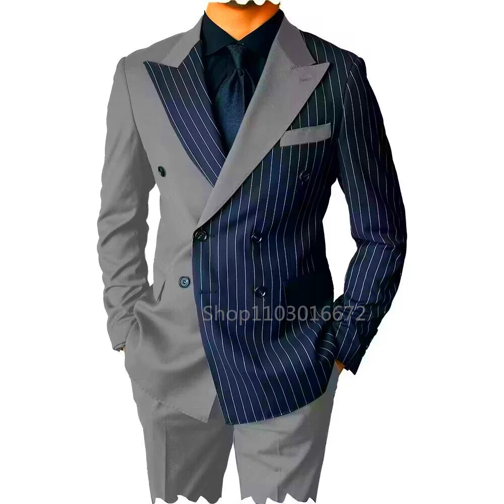 New Style Formal Men Suit 2 Piece Formal Groom Tuxedos Peaked Lapel Slim Fit Double Breasted Blazer Pants Set Business Male Suit