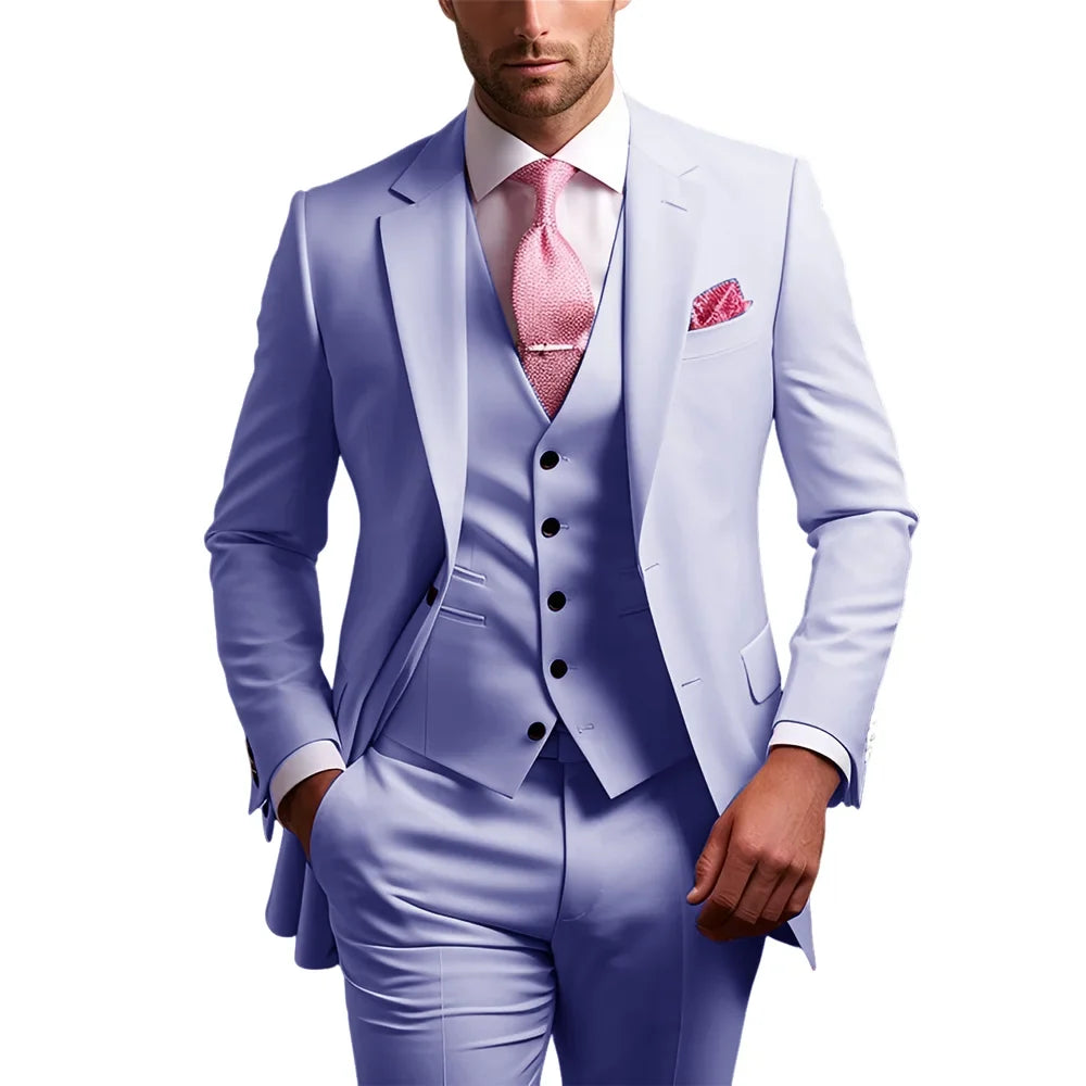 Elegant Men's Formal 3-Piece Slim Fit Wedding Suit with Notch Lapel Blazer Vest Pants for Party Prom Best Man Business Wear