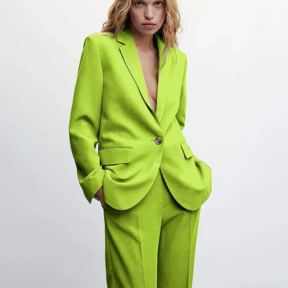 Graceful Blue Notch Lapel Suits For Women Casual Single Breasted 2 Piece Daily Interview Business Speech Outfits Jacket Pants