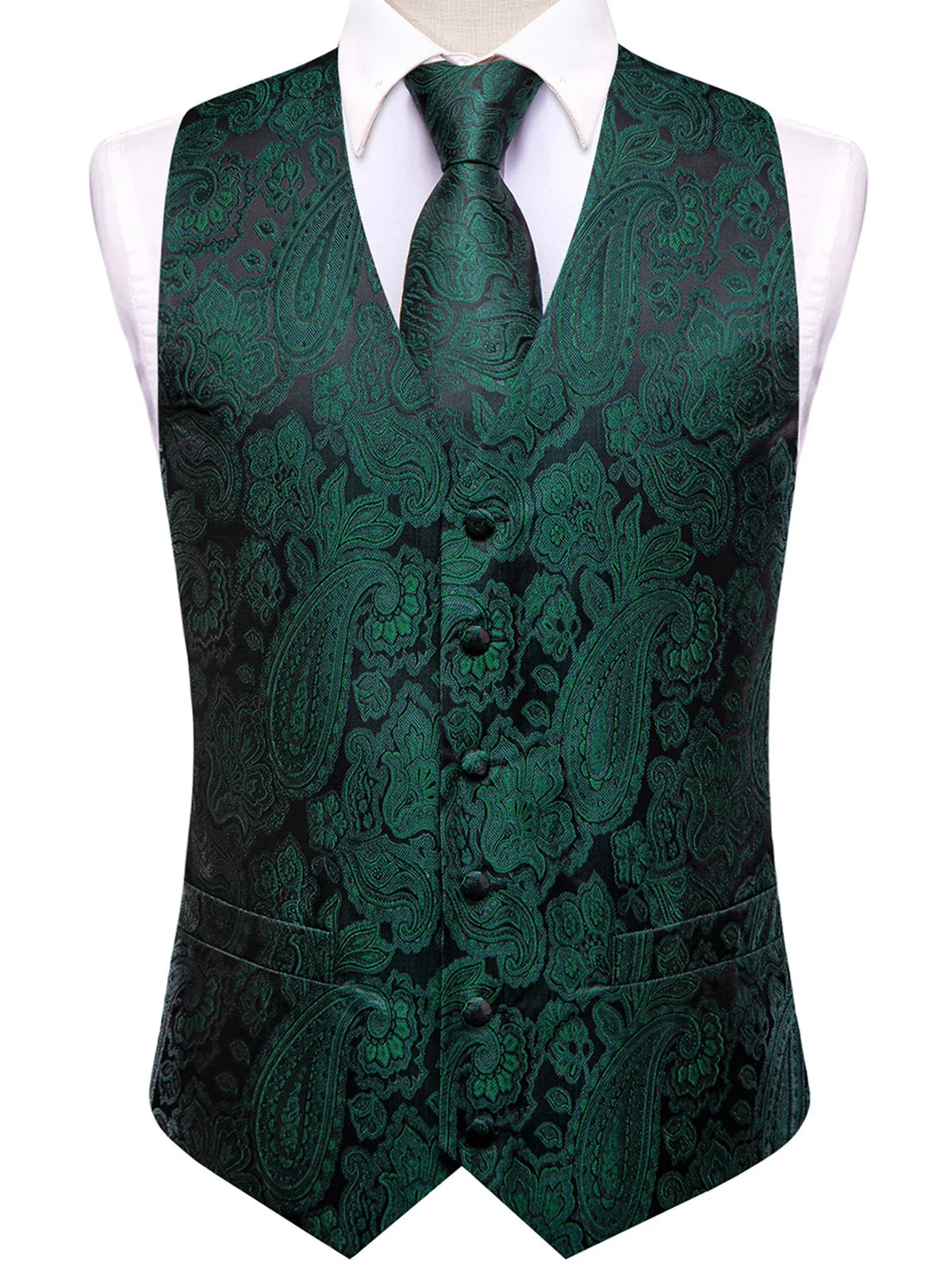 Men's Paisley Waistcoat Set – Single Breasted Vest with Matching Tie for Weddings and Formal Events