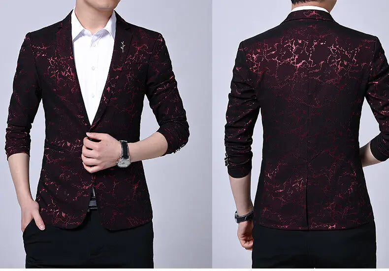 Men's Blazer Korean Style Dark Pattern Single Breasted Smart Casual Spring