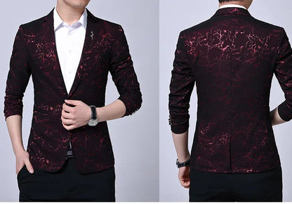 Men's Blazer Korean Style Dark Pattern Single Breasted Smart Casual Spring