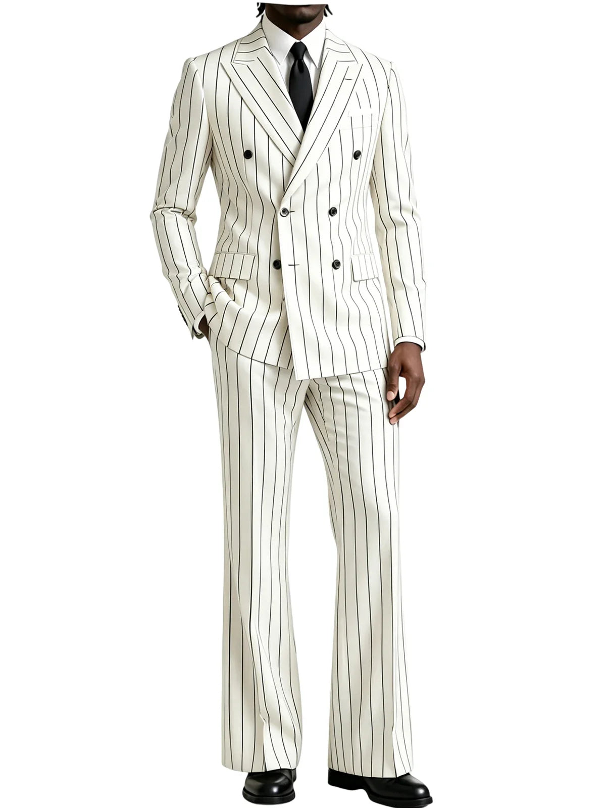 Men's 2 Piece Suit Pinstripe Double Breasted Peak Lapel Slim Fit Flared Pants Wedding Prom Business Formal Parties Chic Outfit