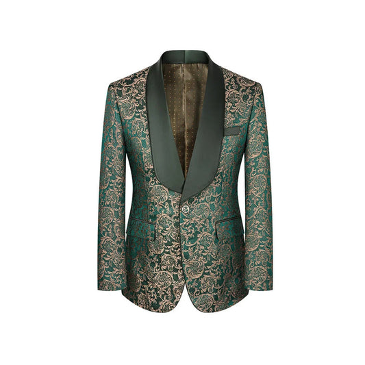 Men Suit 3 Pieces Green Printed Striped Pattern With Lapel For Wedding Banquet Work Business Tuxedo Set Jacket Vest With Pants