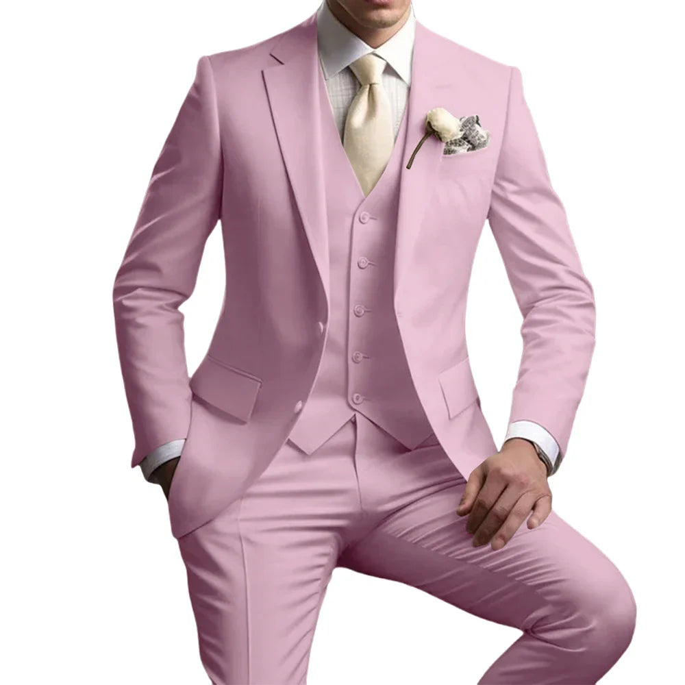 Men's Notched Lapel Suit Set 3 Pieces Wedding Groom Sets Autumn Long Sleeve Tuxedo For Men Banquet Party Outfit Dancing Wear