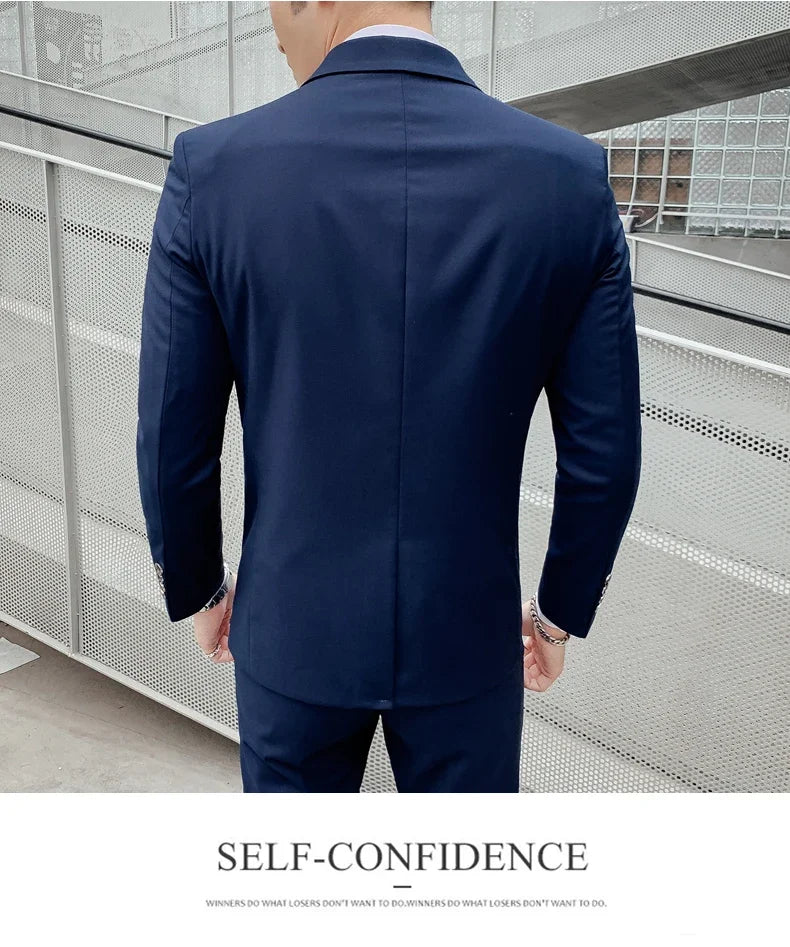 Men's Slim Fit Business Suit – Smart Casual Single Breasted Formal Suit for Work, Wedding & Special Occasions