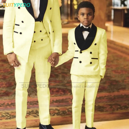 Fashion Boys Suit Sets Jacquard Shawl Lapel Jacket Wedding Flower Boy Costume Children Custom Suitable Blazer Vest Pants 3 Pcs