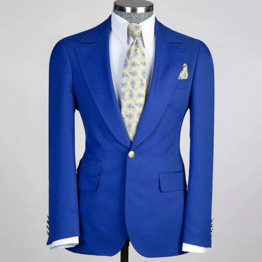 Men Suit Royal Blue 3 Pieces With Lapel Solid For Wedding Groom Banquet Party Prom Business Work Office Daily Jacket Vest Pants