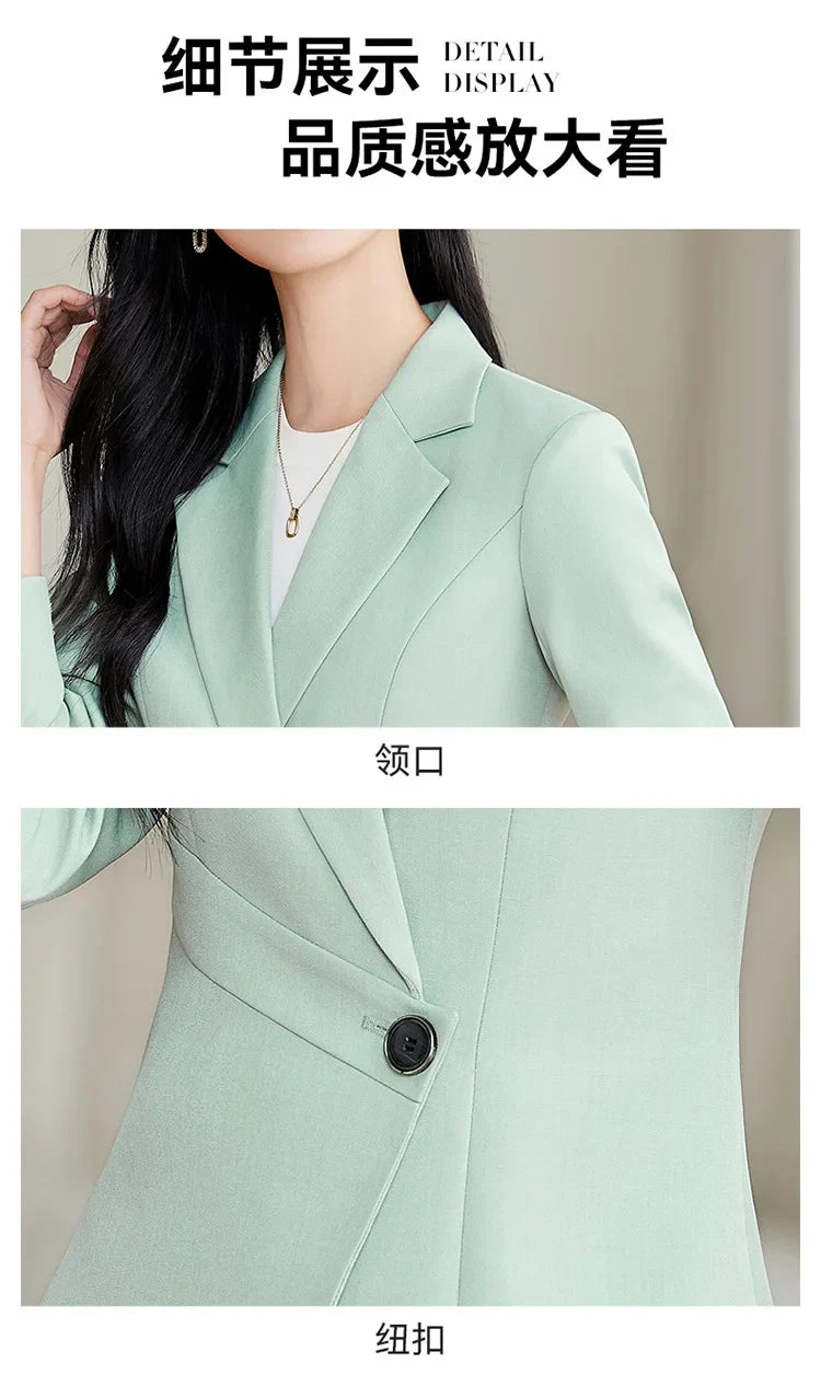 Elegant Green Apricot Black Ladies Pant Suit Women Female Business Work Wear Jacket and Trouser Blazer 2 Piece Set