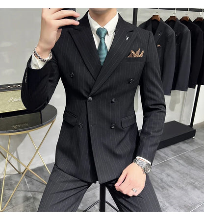 Men's Classic Striped 3-Piece Suit for Wedding, Business & Formal Occasions