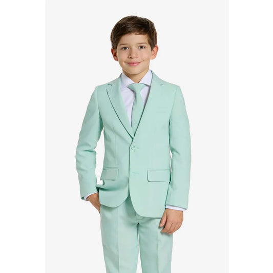 Mint Green Boy Suits Fashion Notch Lapel Single Breasted Children Sets Chic Daily Casual Wedding Kids Clothes (Jacket+Pants)