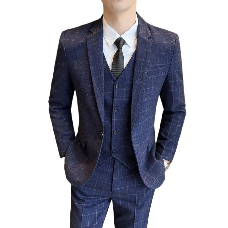 Men's 3-Piece Suit Set Slim Fit Single Breasted Business Formal Wedding Blazer Vest Pants