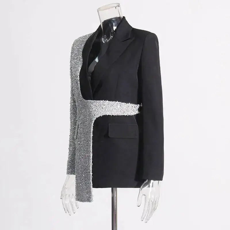 2026 Spring Autumn New Women Blazer Color Block Patchwork Asymmetrical Temperament Office Lady High-end Trend Jacket HK3107