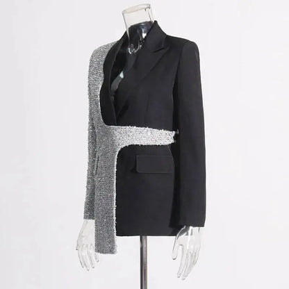 2026 Spring Autumn New Women Blazer Color Block Patchwork Asymmetrical Temperament Office Lady High-end Trend Jacket HK3107