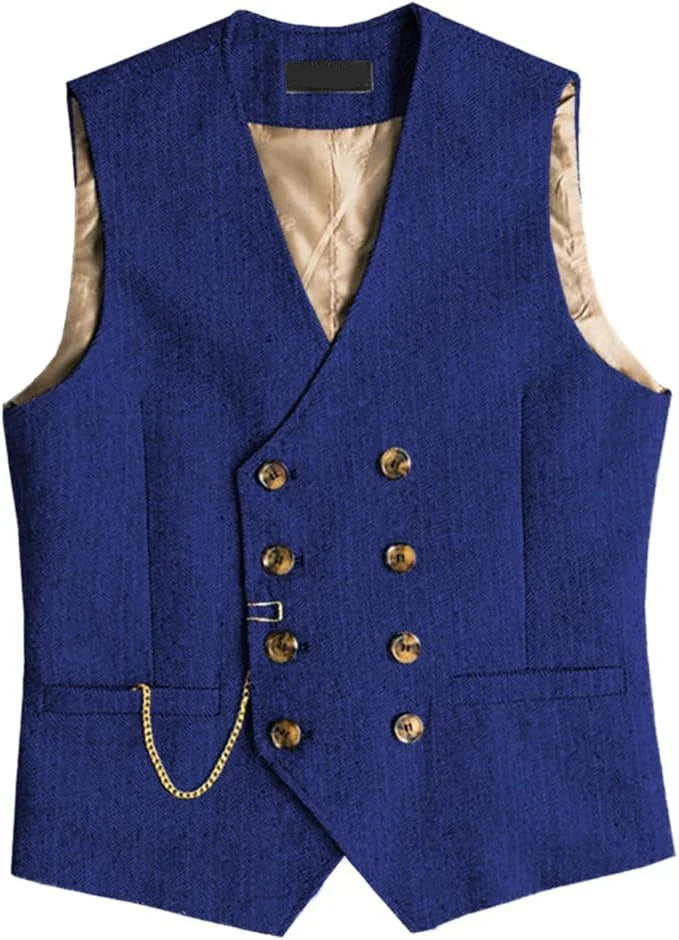 Men's Waistcoat Herringbone Double Breasted Vest for Wedding Banquet
