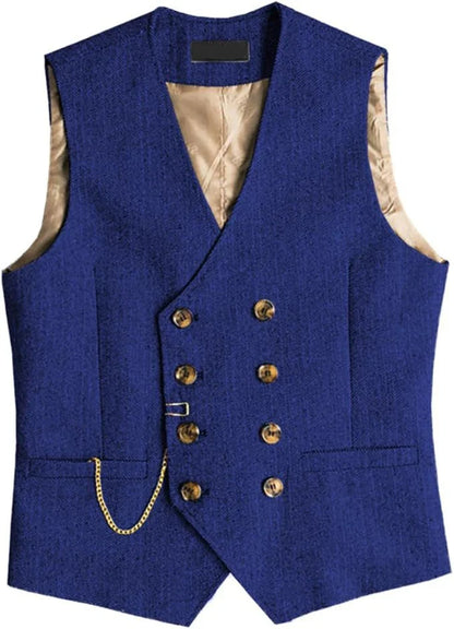 Men's Waistcoat Herringbone Double Breasted Vest for Wedding Banquet