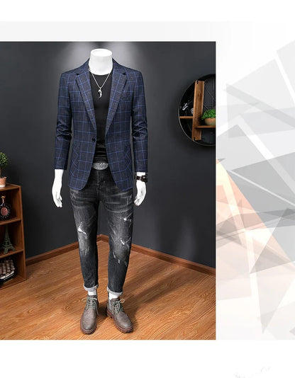 Top Quality Luxury Plaid Business Slim Fit Men Blazer Jacket 2024 Spring Autumn Casual Blazers For Men Elegant Dress Suit Jacket