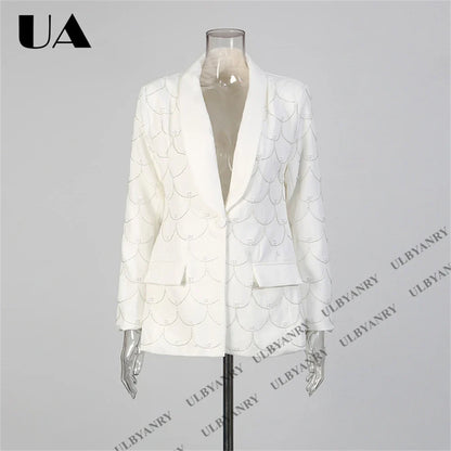 Women's Black Blazer with Silver Fish Scale Sequins, Slim Fit One Button Casual Business Jacket for Party Evening Prom