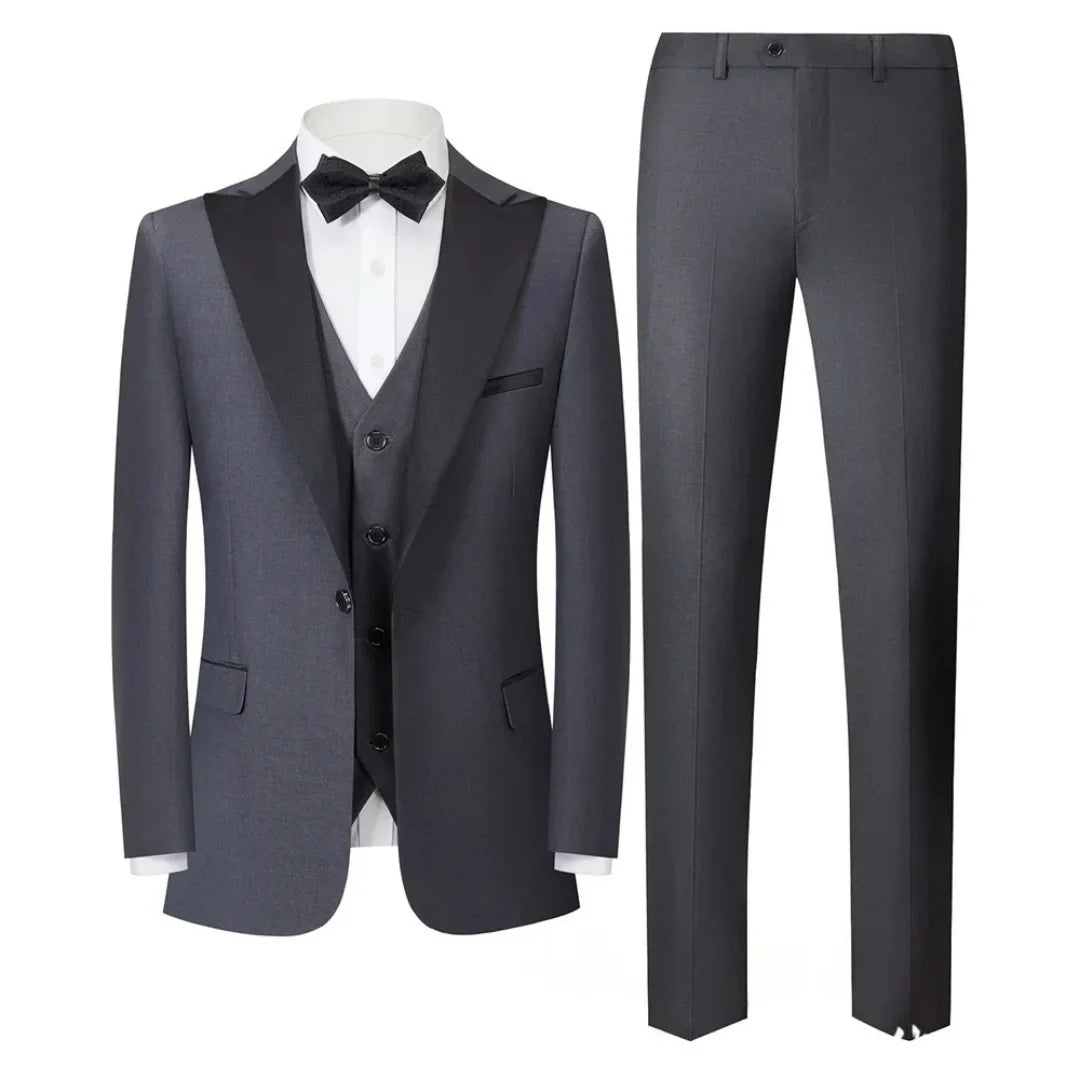 Men's 3 Piece Tuxedo Suit Set Solid Color Peaked Lapel Blazer Jacket with Vest And Pants for Dinner Prom Wedding Formal Wear