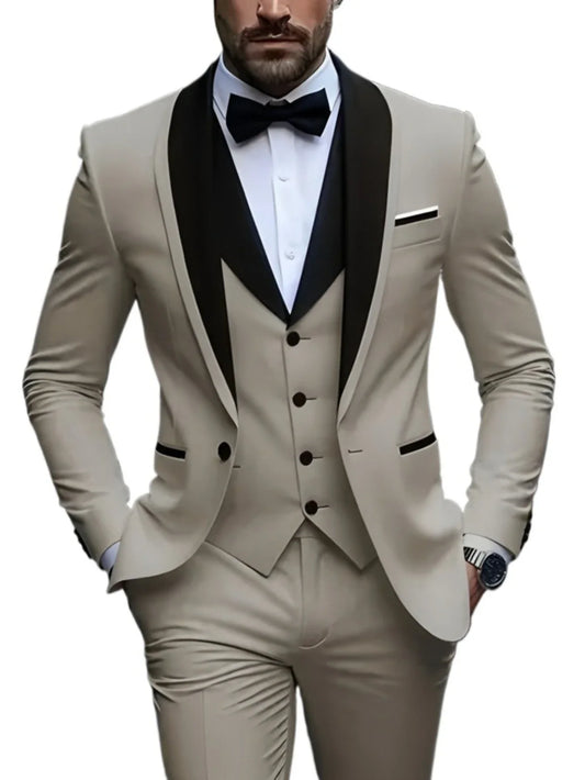 Costumes trois pièces blancs pour hommes avec fente, revers châle noir, smokings décontractés pour marié de mariage, costumes de garçons d'honneur pour hommes 2025 (Blazer+Gilet+Pantalon)
