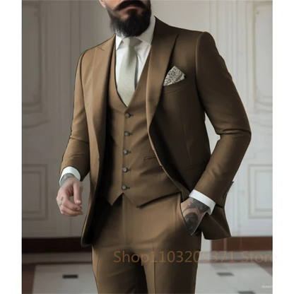 Men's 3-Piece Suit Set – Single Breasted Jacket, Vest & Pants for Wedding & Business