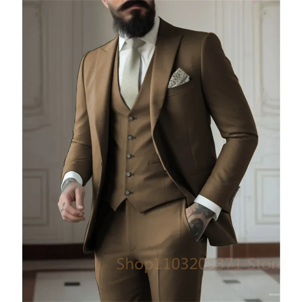 Men's 3-Piece Suit Set – Single Breasted Jacket, Vest & Pants for Wedding & Business