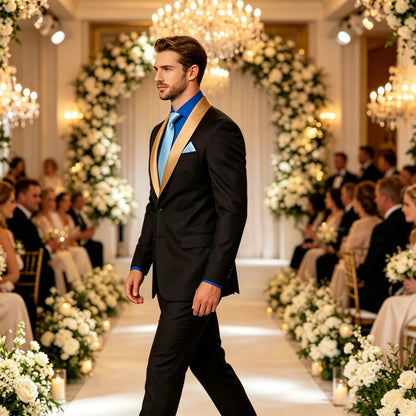 Men's Slim Fit Tuxedo with Satin Shawl Lapel – 2-Piece Formal Suit for Wedding & Groom