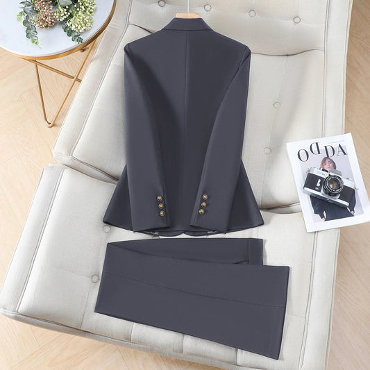Autumn Double Breasted Blazer Trousers Suit Two Pieces Womens Outfit Elegant Chic Formal Business Top and Pants Sets Red