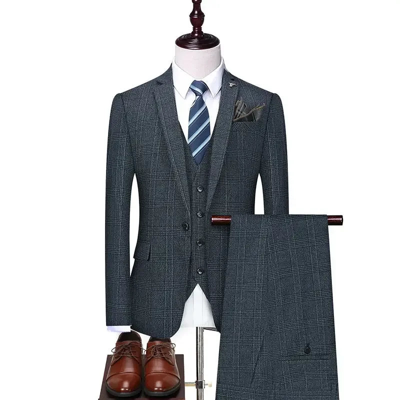 Men's Linen Suit Set Single Breasted Blazer and Pants for Business, Wedding, and Casual Wear