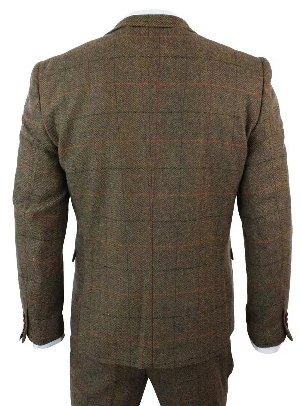 Élégant ensemble de costumes pour hommes 3 pièces à carreaux marron en laine à chevrons pour mariage, bureau, smoking, formel, affaires - Veste Gilet Pantalon