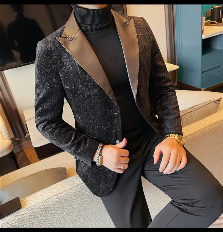 High-quality men's fashionable suit jackets, autumn and winter casual patchwork suits, new high-end patchwork suits