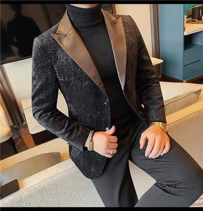 High-quality men's fashionable suit jackets, autumn and winter casual patchwork suits, new high-end patchwork suits