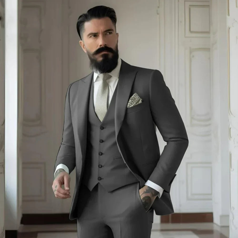 Men's Full 3 piece Single-breasted Elegant Fashion Slim Design Comfortable Commuter Wedding Dress Custom Man Suit for Men