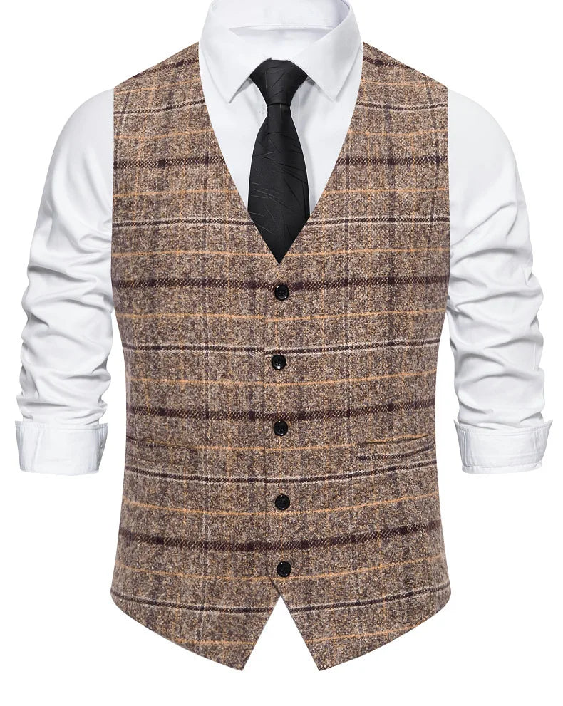 Men's Slim Fit Single Breasted Suit Vest – Plaid Waistcoat for Weddings & Banquets