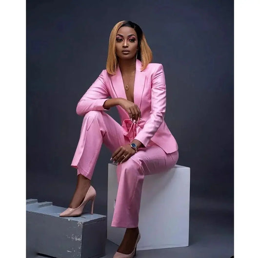 Casual Hot Pink Ladies Suits For Wedding Evening Party Mother of the Bride Blazer 2 Pcs(Jacket+Pants)