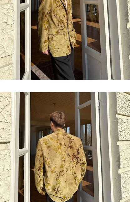 Blazer Casual Elegant Temperament Jacquard 2025 Coat Spring Men's Fashion Floral Printed Loose Male Jacket Clothes JY5533