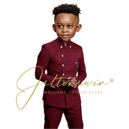 Royal Blue Boys Suit 2 Piece Wedding Tuxedos Double Breasted Jacket Pants Slim Fit Kids Formal Party Outfit Blazer Sets