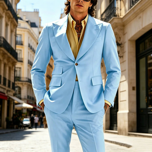Men's 2-Piece Suit Wide Lapel Slim Fit Blazer and Trousers Set for Wedding Prom and Formal Occasions