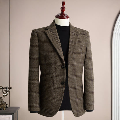 High Quality Retro Fashion 50% Woolen Men's Suit Jacket Autumn Winter Thicken Warm Business Slim Casual Wedding Coats Tailcoat