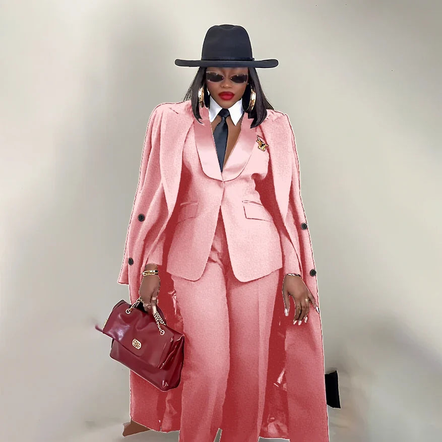 Modern Women's Suit New 3 Piece Pants Sets Blazer+Trousers+Overcoat Office Commute Elegant Style Banquet Dinner Formal Wear