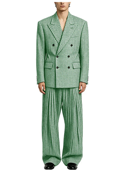 Men's Thin 2 Piece Suit Double Breasted Peak Lapel Blazer Wide Straight Leg Pants Summer Formal Set For Wedding Party