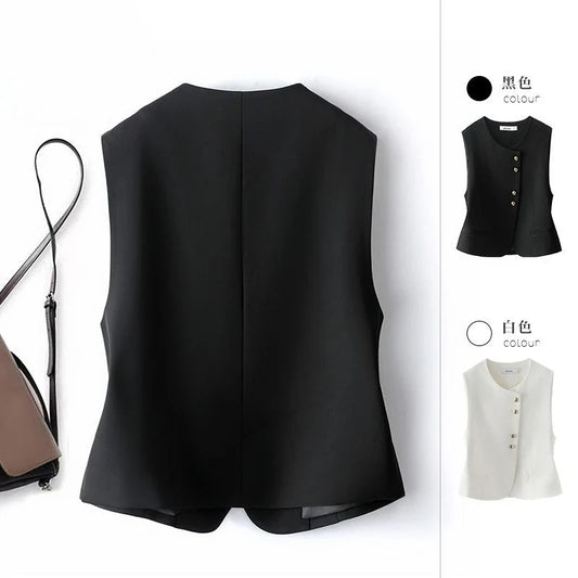 Women's Vest Coat 2026 Spring Autumn New O Neck Sleeveless Short Jacket Ladies Vest Casual Tops Female Waistcoat Lined Outerwear