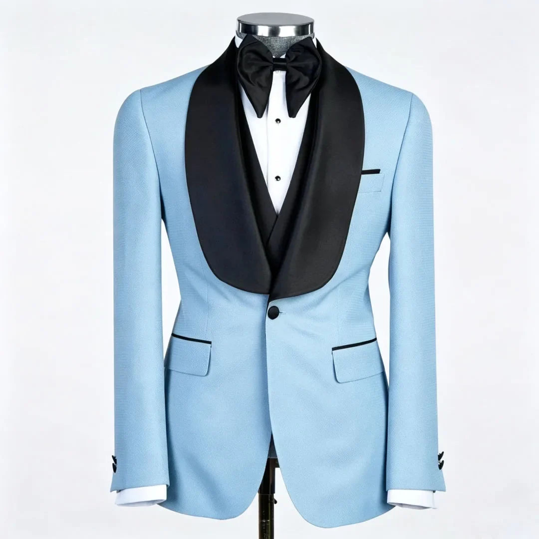Men Suit Champagne 3 Piece With Black Lapel For Wedding Groom Banquet Party Birthday Prom Business Work Office Jacket Vest Pants
