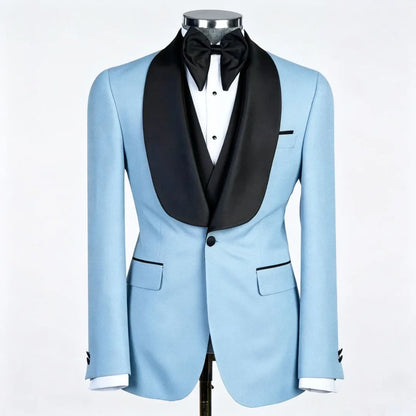 Men Suit Champagne 3 Piece With Black Lapel For Wedding Groom Banquet Party Birthday Prom Business Work Office Jacket Vest Pants
