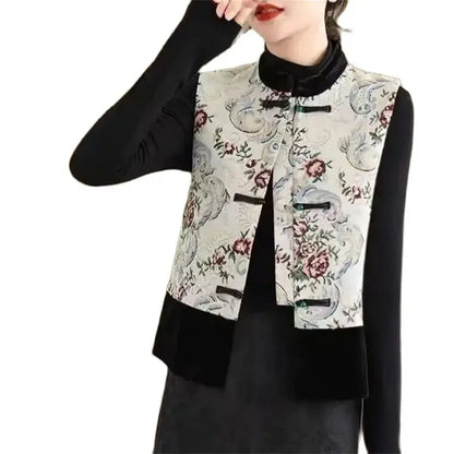 Women Light National Style Button Ink Tang Costume Coat Spring Autumn Female Sleeveless Small Coat Ladies New Chinese Style Vest