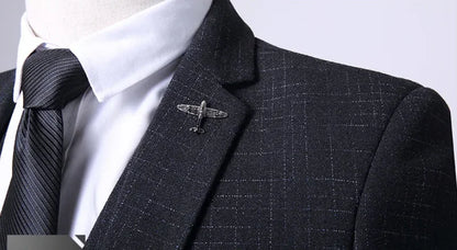 British Style 3-Piece Suit Set - High-Quality Men's Fashion Wedding Banquet European American Look with Jacket Vest Trousers
